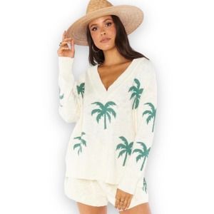 Show me your Mumu sweater Gilligan Palm Tree oversized cotton Cream Green XL